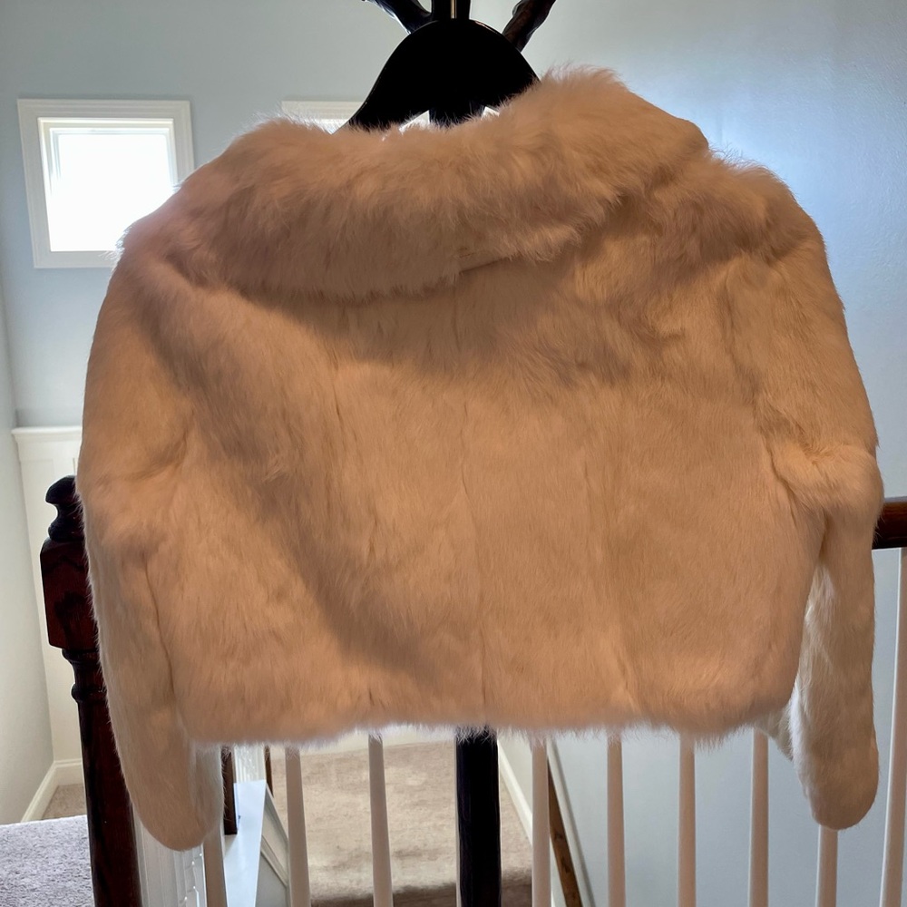bebe White Cropped Rabbit Fur Jacket - M - Picture 3 of 4